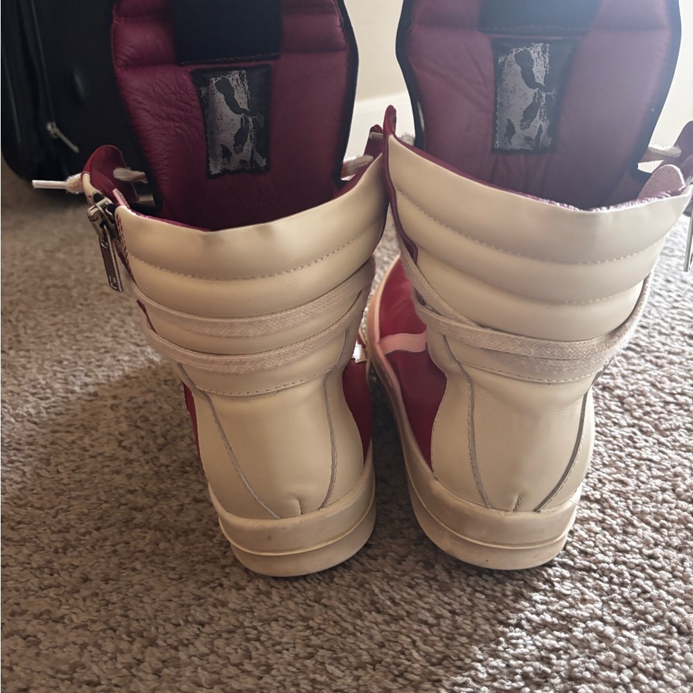 Stylish Cream and Red Women's High-Top Sneakers